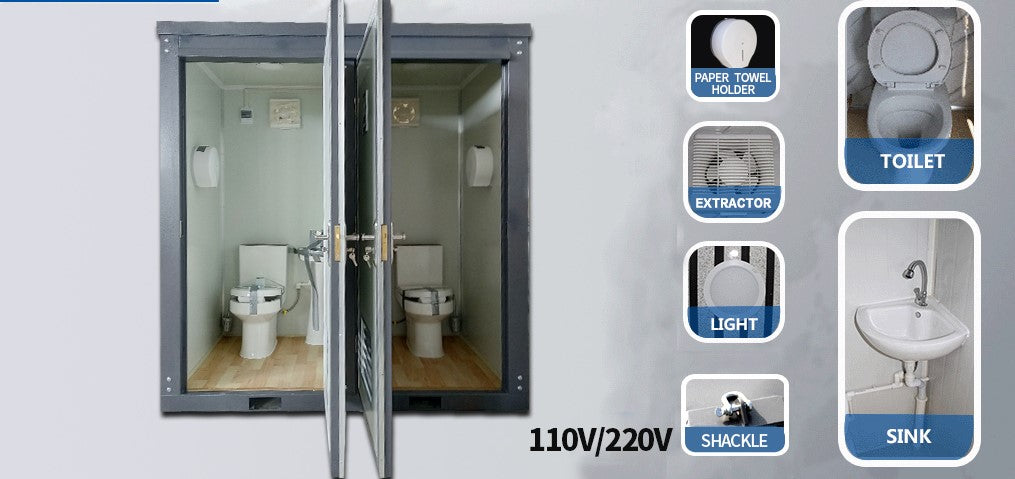 Portable Restroom with 2 Private Toilet Stalls