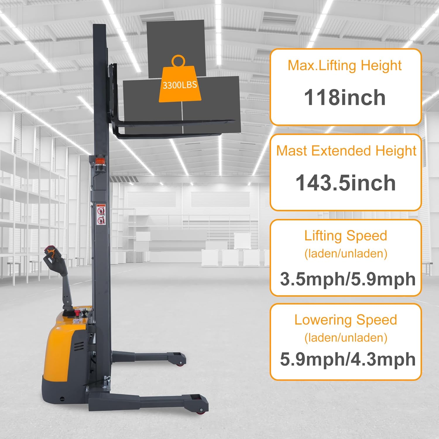 3300lbs Full Electric Stacker