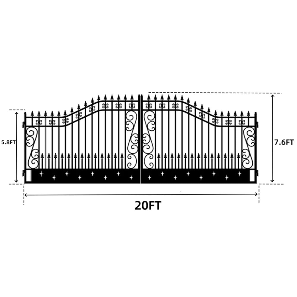 Greatbear Dual Swing Wrought Iron Gate with Curved Pattern