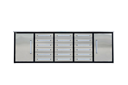 Steelman 10' Stainless Steel Garage Cabinet Workbench (18 Drawers & 2 Cabinets)