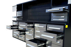 Steelman 10' Stainless Steel Garage Cabinet Workbench (30 Drawers & 2 Cabinets)