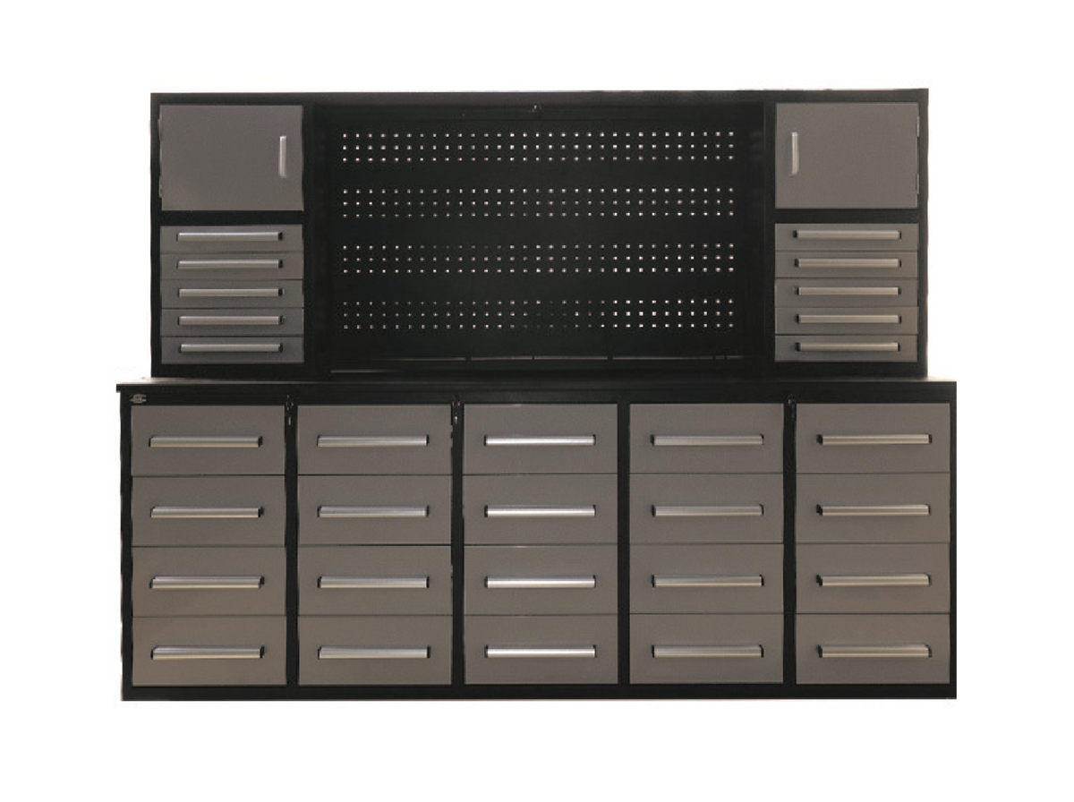 Steelman 10' Stainless Steel Garage Cabinet Workbench (30 Drawers & 2 Cabinets)
